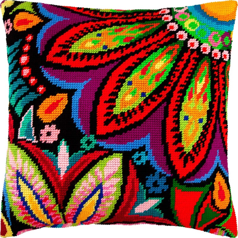 Brvsk Indian Stamped Cross-Stitch Kit for Adults and Beginners â€” Maharaja 16â€³â€‰Ã—â€‰16â€³ with Clear, Precise Printed Design on Cotton Canvas; Includes 2 Needles, Yarn, and Easy-Read Chart - Image 1